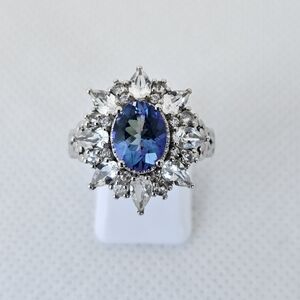 Genuine Brazilian Petalite & White Zircon Sterling Silver Platinum Ring Sz 7!